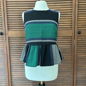 Corey Lynn Calter Anthropologie Black and Green Striped Peplum Blouse